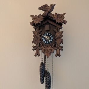 Hand-Carved Brown Wooden Cuckoo Wall Clock - Decorative Home Accent
